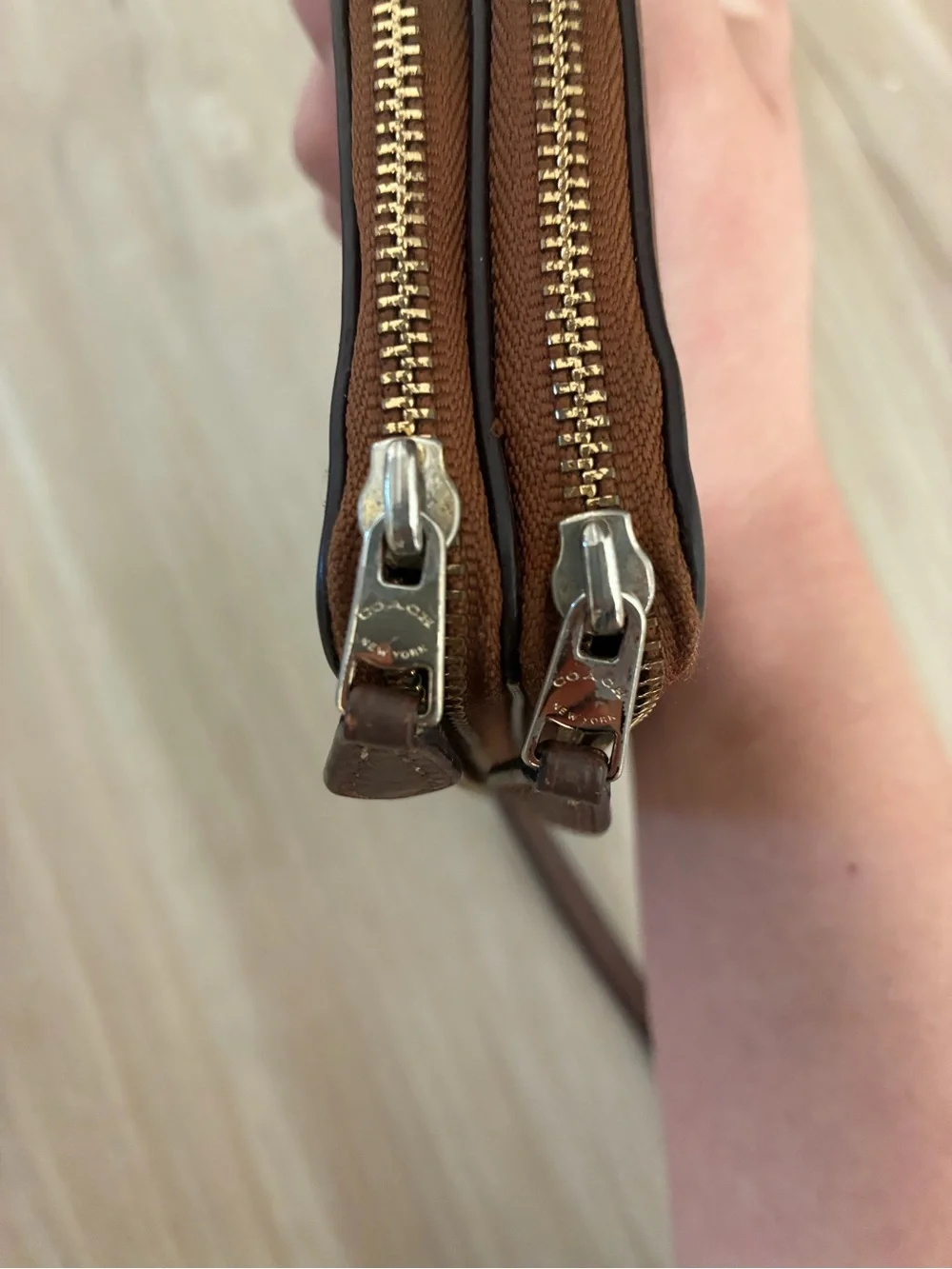 Coach Brown Leather Wristlet Clutch with Gold Logo